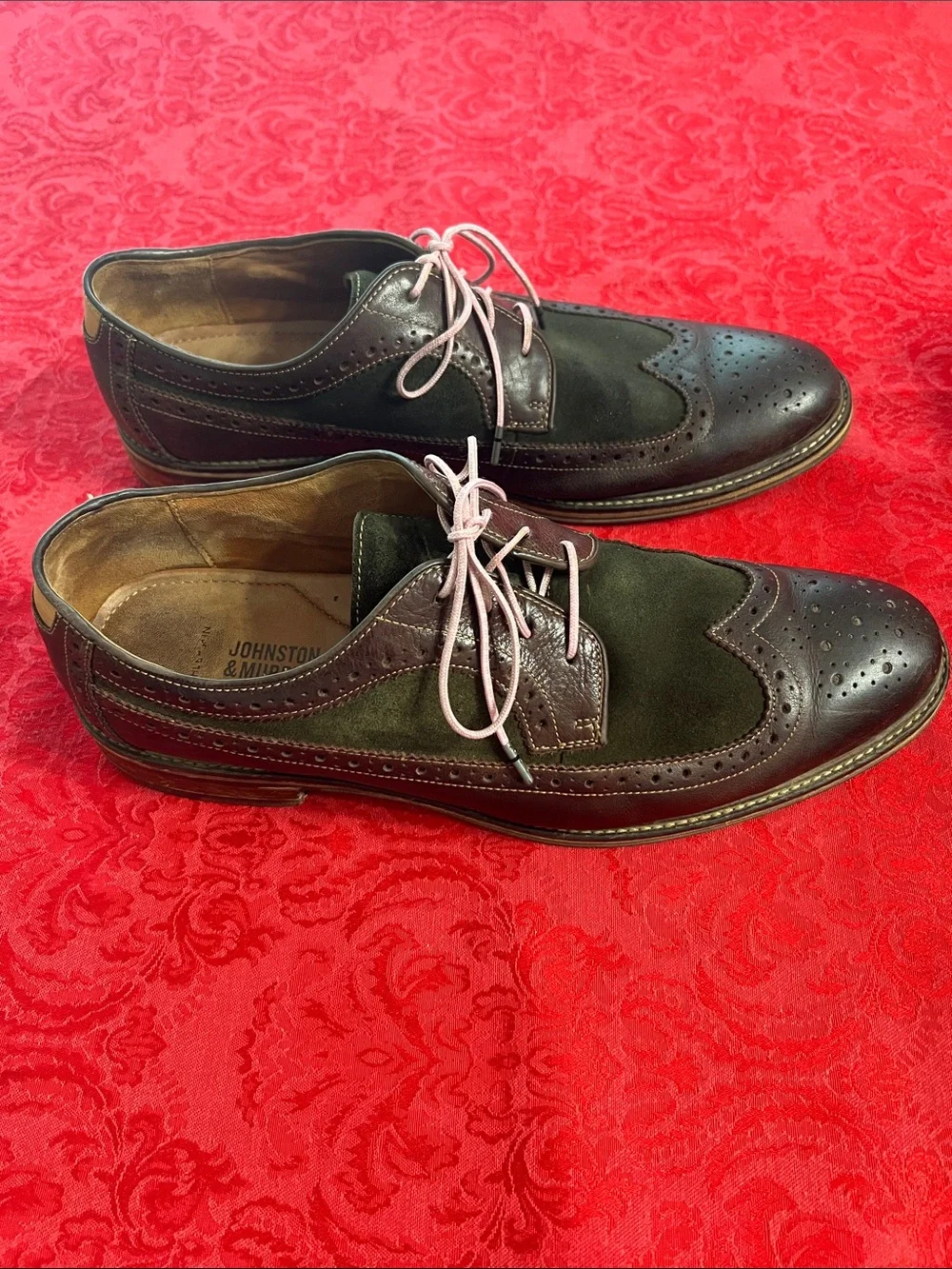 Johnston & Murphy Men's Wingtip Oxfords 11 D Brown Leather Suede Dress Shoes
